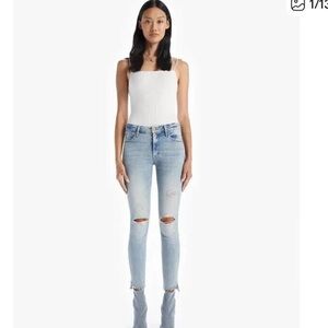 MOTHER The Looker Light Wash Ankle Fray Jeans